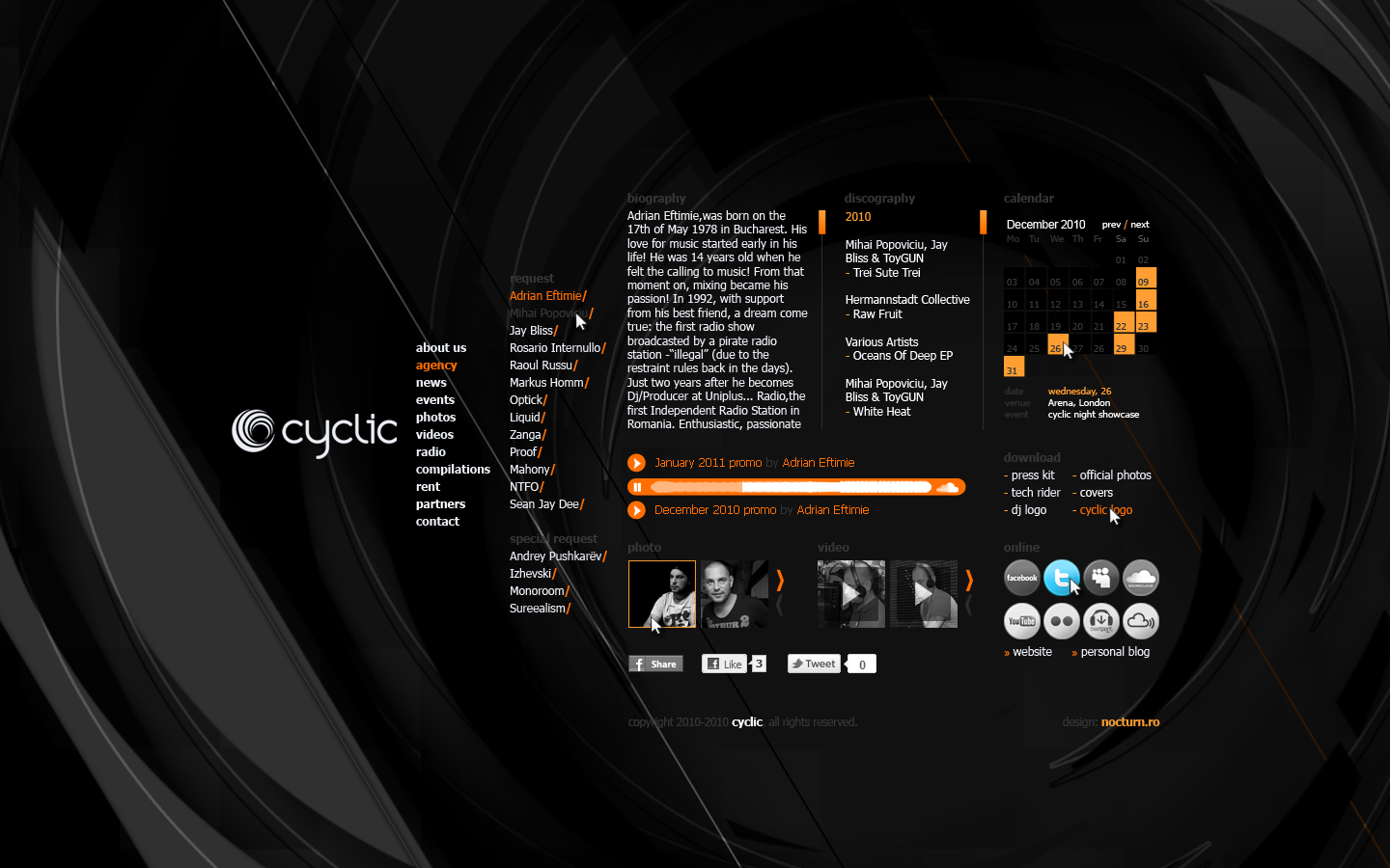 cyclic dj booking agency records label - artist page - web website design by Utopia branding agency