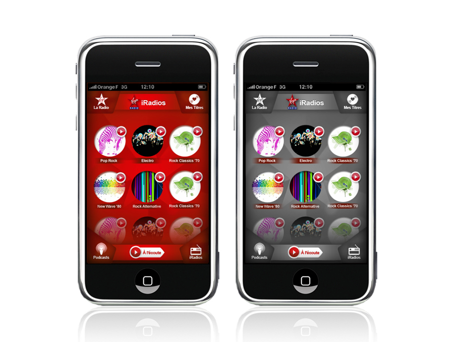 Virgin Radio France iPhone app application interface re-design