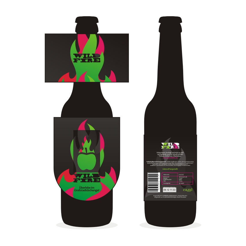 Wild Fire apple juice rebranding: logo redesign, label redesign, packaging redesign, design by Utopia